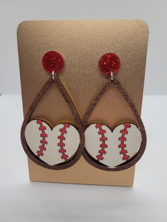 Baseball Wooden Hearts